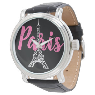 Pink Retro Eiffel Tower Paris Women's Watch
