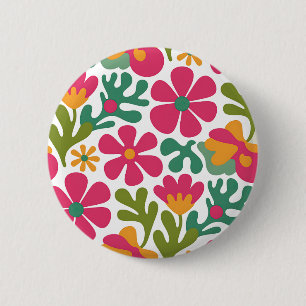 Pink Retro Floral Groovy Seamless Pattern 6 Cm Round Badge
