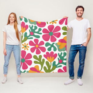 Pink Retro Floral Groovy Seamless Pattern Fleece Blanket