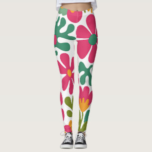 Pink Retro Floral Groovy Seamless Pattern Leggings