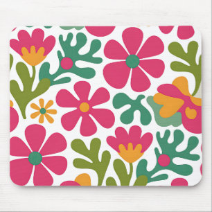 Pink Retro Floral Groovy Seamless Pattern Mouse Pad