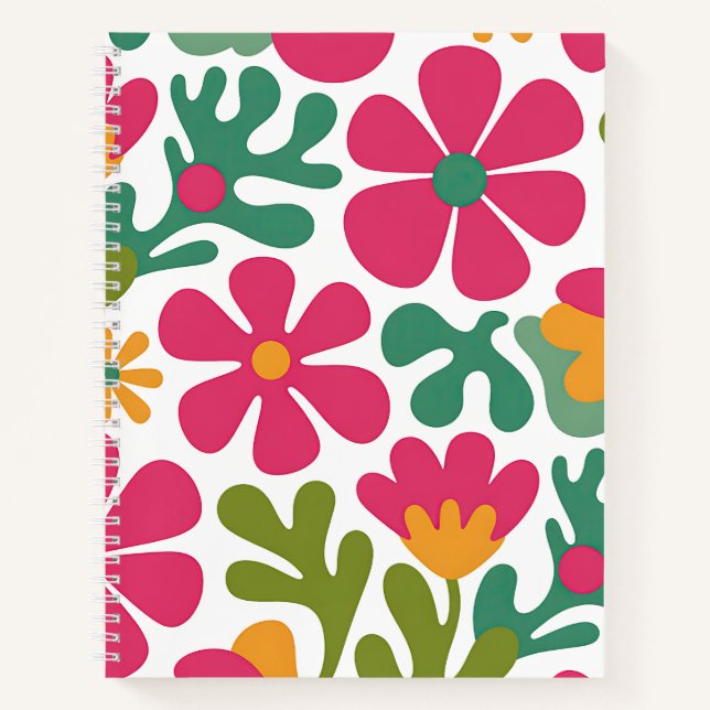 Pink Retro Floral Groovy Seamless Pattern Notebook (Front)