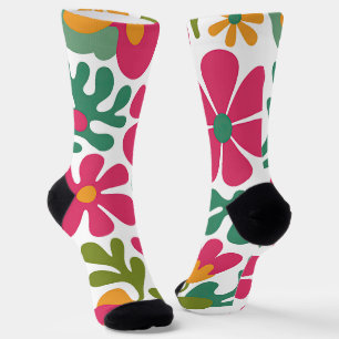 Pink Retro Floral Groovy Seamless Pattern Socks
