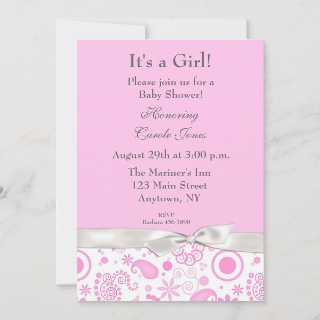 Pink Retro Floral Invitation (Front)