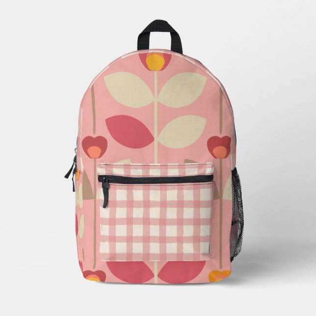 Pink Retro Flower Backpack (Front)