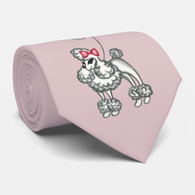 Pink Retro French Poodle Tie (Rolled)