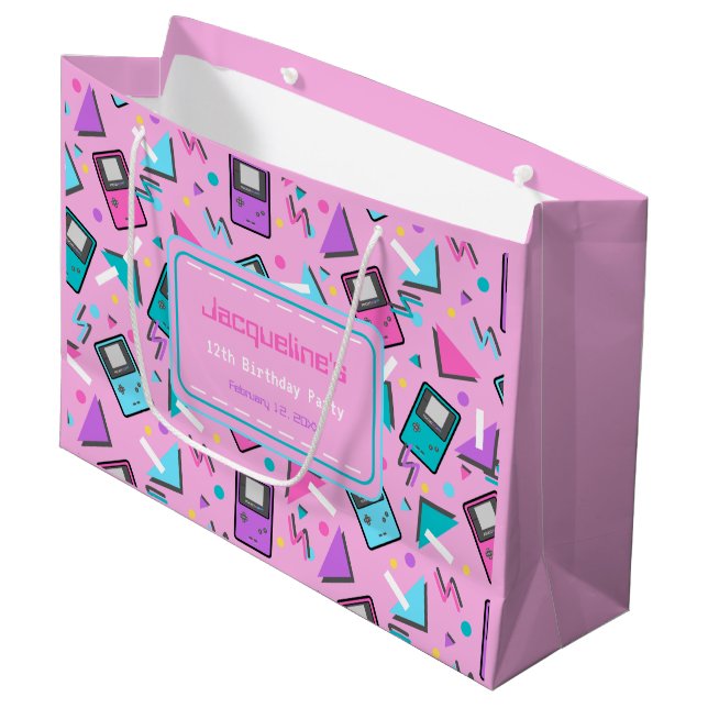 Pink Retro Gaming Large Gift Bag (Front Angled)