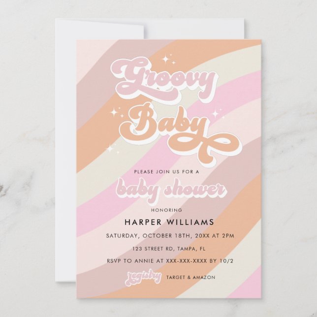 Pink Retro Groovy Baby Shower  Invitation (Front)