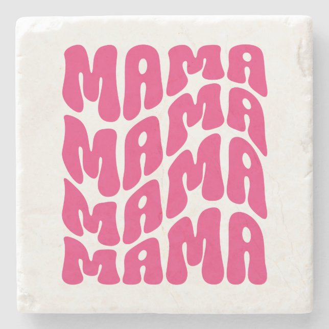 Pink Retro Groovy Cute Mama Mothers Day Mum   Stone Coaster (Front)