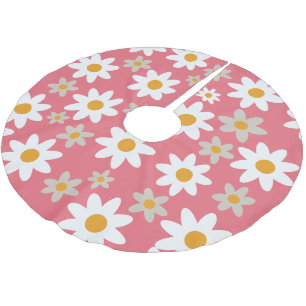 Pink Retro Groovy Daisy Pattern Holiday Brushed Polyester Tree Skirt