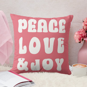 Pink Retro Groovy Peace Love Joy Holiday Cushion