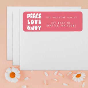 Pink Retro Groovy Peace Love Joy Holiday Return Address Label