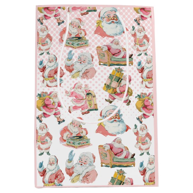 Pink Retro Groovy Santa Claus Christmas Medium Gift Bag (Front)
