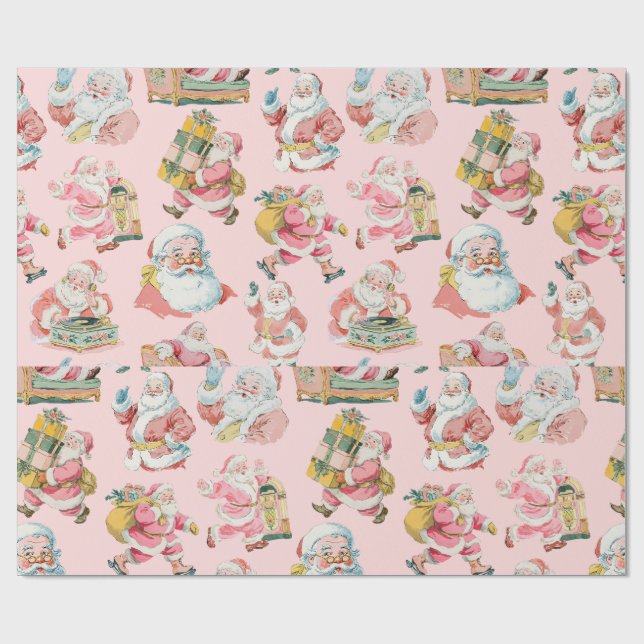 Pink Retro Groovy Santa Claus-Christmas Wrapping Paper (Flat)