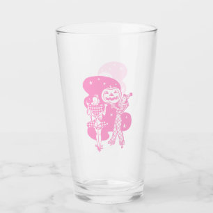 Pink Retro Halloween Ladies with Pumpkin Glass Cup