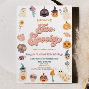 Pink Retro Halloween Two Spooky 2nd Birthday Party Invitation