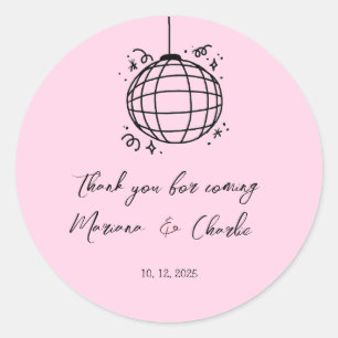 Pink Retro Hand Drawn Disco Ball Illustration Classic Round Sticker