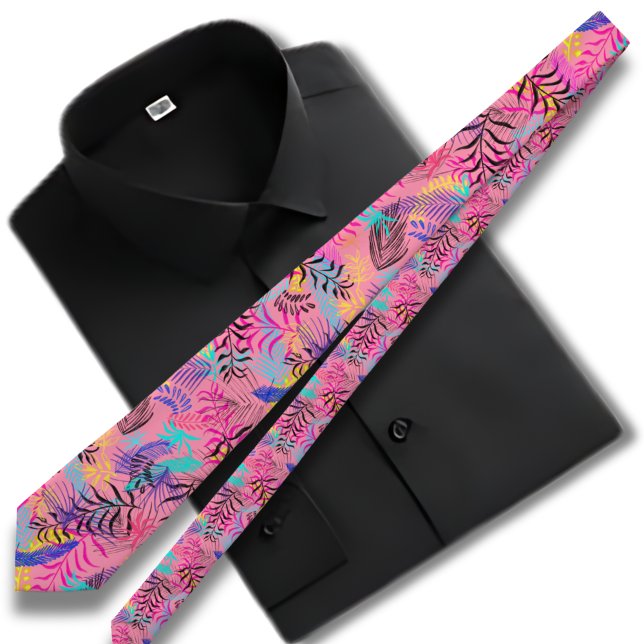 Pink Retro Hawaiian pattern  Tie (Creator Uploaded)