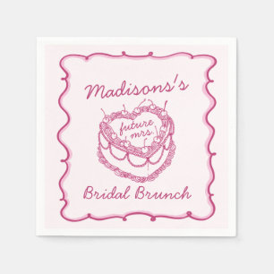 Pink Retro Heart Coquette Cherry Cake Bridal Brunc Napkin