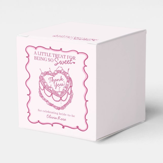 Pink Retro Heart Coquette Cherry Cake Bridal Showe Favour Box (Front Side)