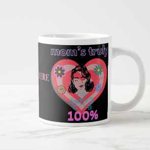 Pink Retro Heart Mum Mother Mummy Mama Vintage Large Coffee Mug