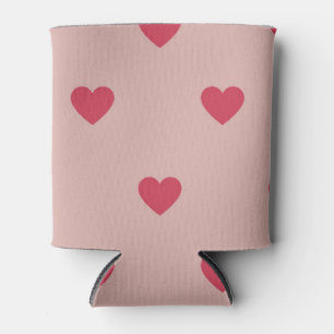 Pink Retro Heart Y2K Pattern With Pink Background Can Cooler