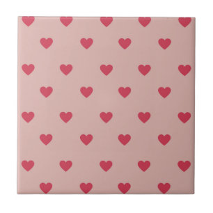 Pink Retro Heart Y2K Pattern With Pink Background Ceramic Tile