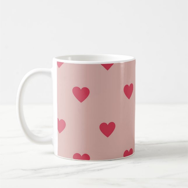 Pink Retro Heart Y2K Pattern With Pink Background Coffee Mug (Left)