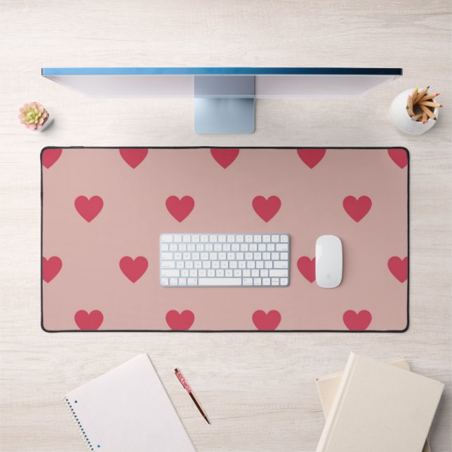 Pink Retro Heart Y2K Pattern With Pink Background Desk Mat (Office 1)