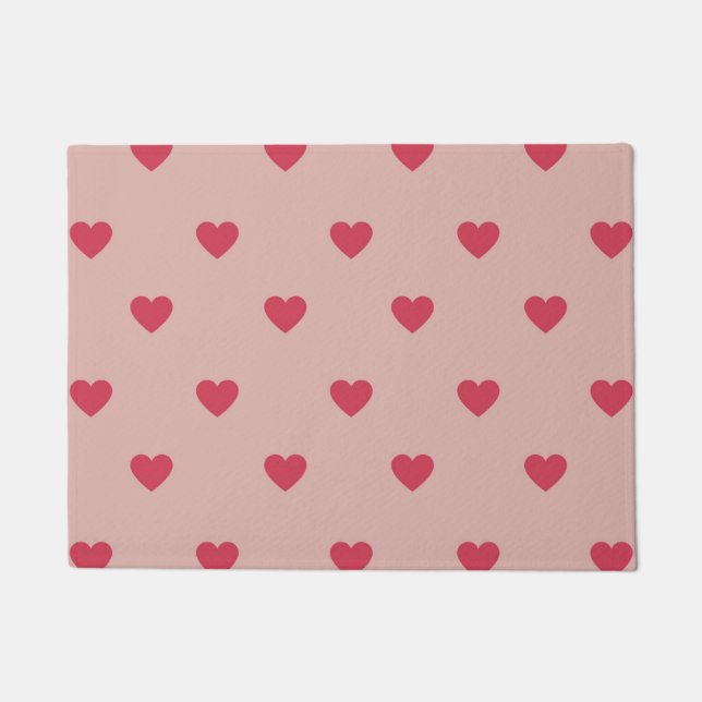 Pink Retro Heart Y2K Pattern With Pink Background Doormat (Front)