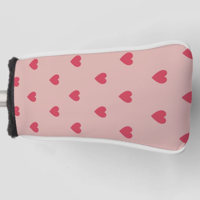 Pink Retro Heart Y2K Pattern With Pink Background Golf Head Cover (Front)