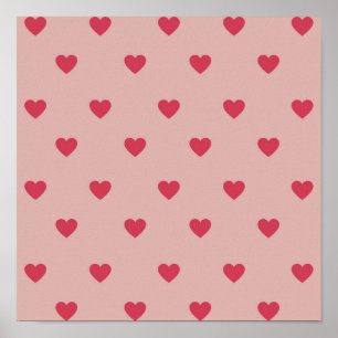 Pink Retro Heart Y2K Pattern With Pink Background Poster