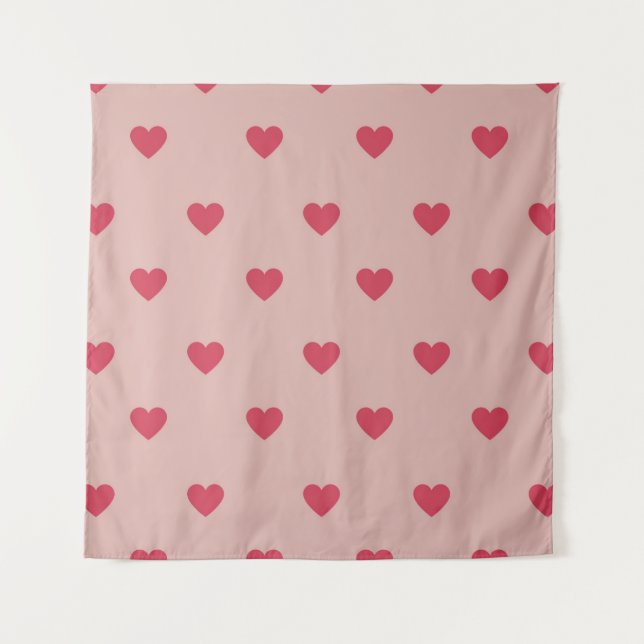 Pink Retro Heart Y2K Pattern With Pink Background Tapestry (Front)