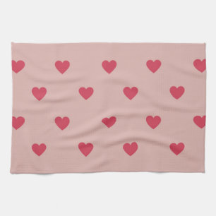 Pink Retro Heart Y2K Pattern With Pink Background Tea Towel