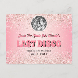 Pink Retro Last Disco Bachelorette Save The Date Postcard