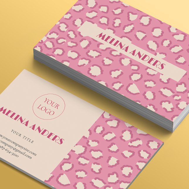 Pink Retro Leopard Print Business Card (Creator Uploaded)
