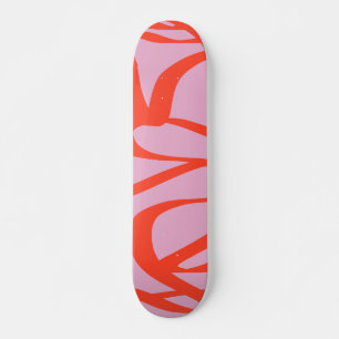 Pink Retro Lines Modern Abstract Brush Shapes Skateboard