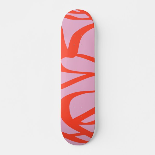 Pink Retro Lines Modern Abstract Brush Shapes Skateboard (Front)