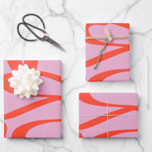 Pink Retro Lines Modern Abstract Brush Shapes Wrapping Paper Sheet