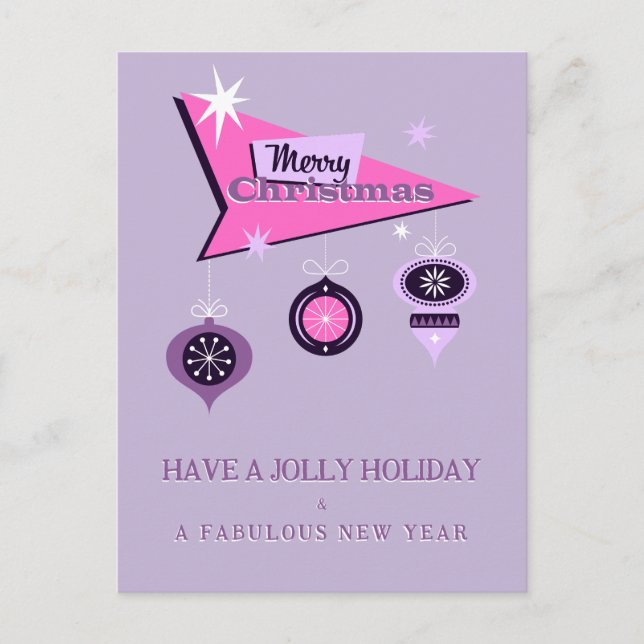 Pink Retro Merry Christmas Billboard Greeting Card (Front)