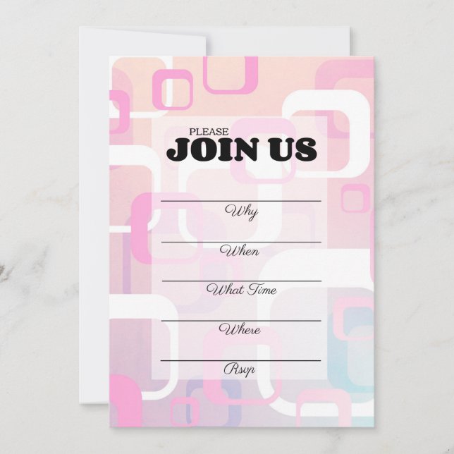 Pink Retro Mid-Century Modern Fill In Invitation (Front)