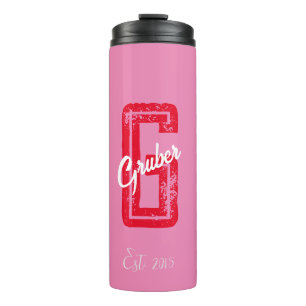 Pink Retro Minimalist Modern Monogram Name  Thermal Tumbler