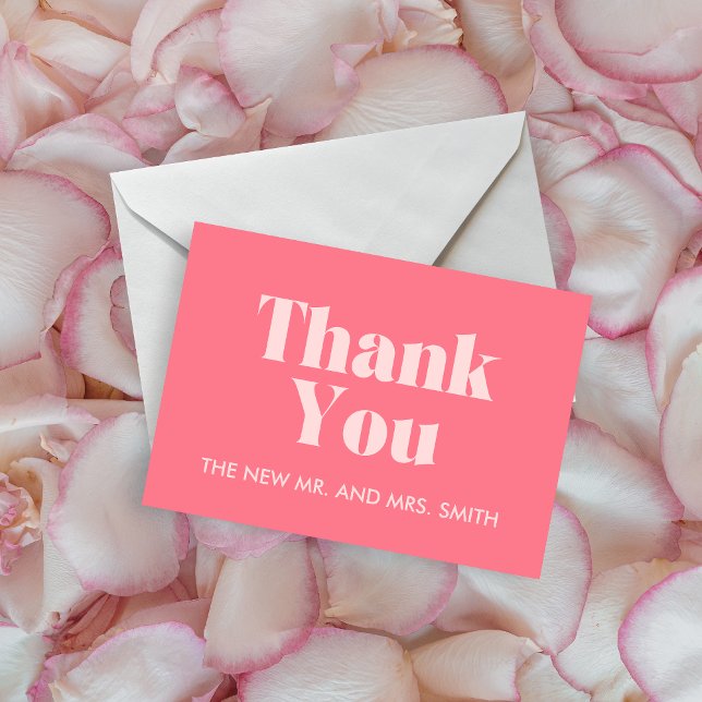 Pink Retro Modern Chic Photo Wedding Thank You Card (Pink Retro Modern Photo Wedding Thank you Card
)