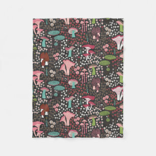 Pink Retro Mushroom Fleece Blanket