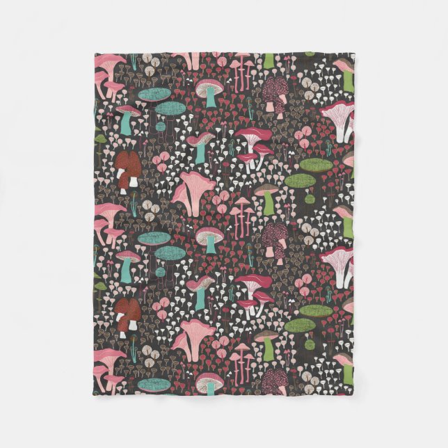 Pink Retro Mushroom Fleece Blanket (Front)