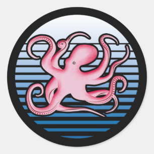 Pink Retro Octopus Classic Round Sticker