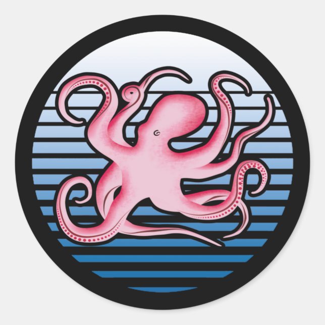 Pink Retro Octopus Classic Round Sticker (Front)