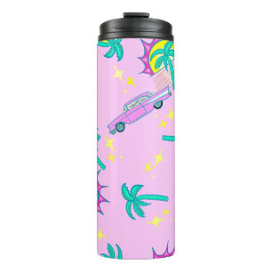pink retro palm trees and car thermal tumbler