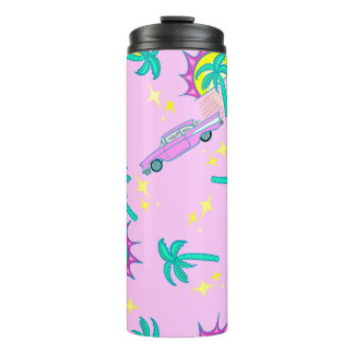 pink retro palm trees and car thermal tumbler