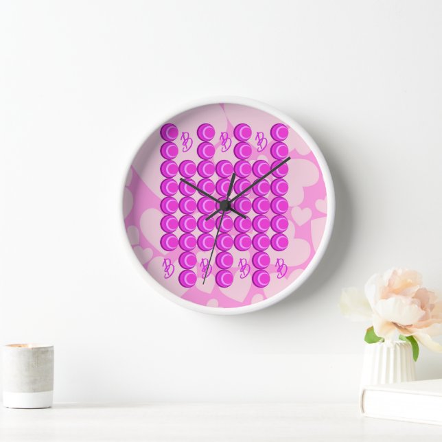 Pink retro pattern in trendy style with monogram clock (Home)